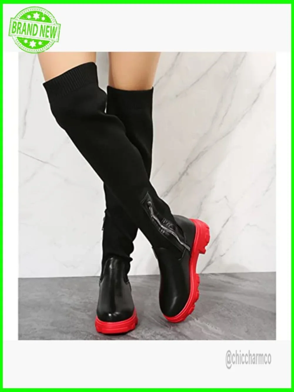 Over the Knee Thigh High Chunky Heel Boots Side Zip Platform Bootie